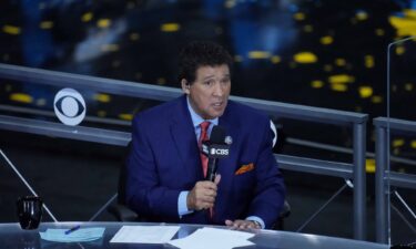 CBS announcer Greg Gumbel prior to the national championship game in the Final Four of the 2021 NCAA Tournament at Lucas Oil Stadium.