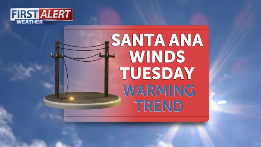 Santa Ana winds Tuesday, warm days ahead