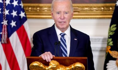 US President Joe Biden speaks in the State Dining Room of the White House in Washington