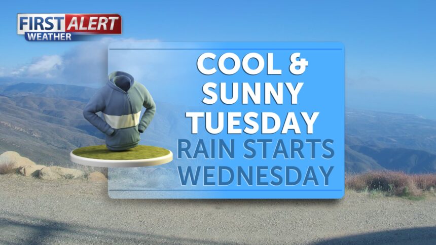 Cool Tuesday, rain Wednesday