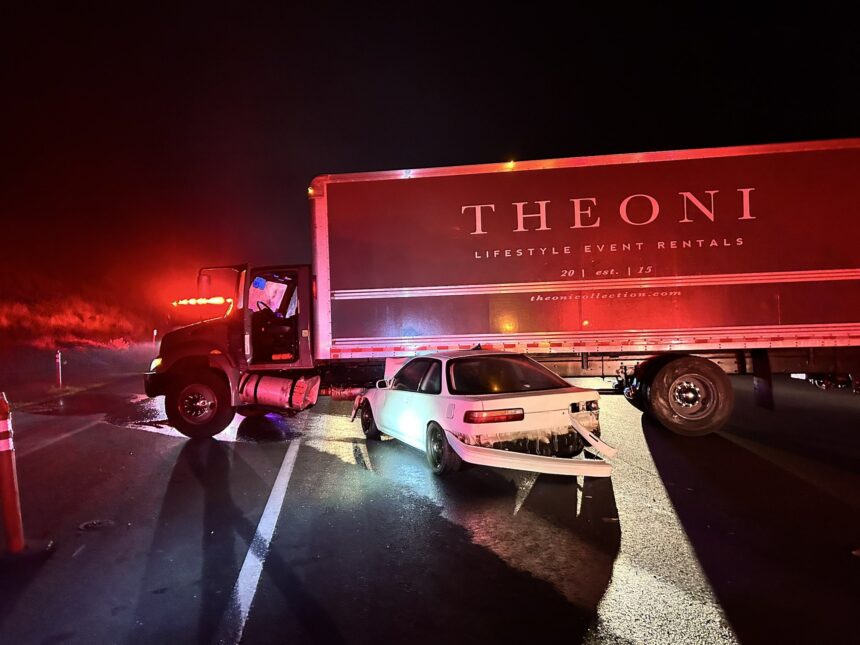 Driver transported with moderate injuries after collision with commercial truck on Highway 101
