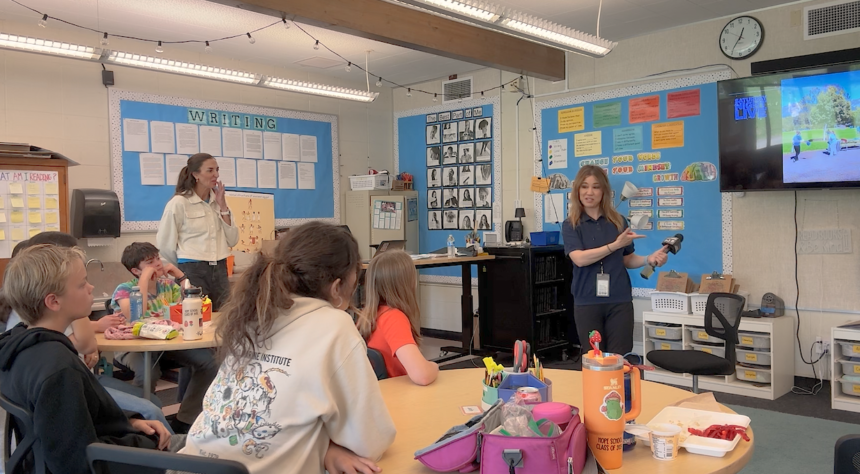 Reporter Patricia Martellotti visits students at Hope Elementary School News Club in Santa Barbara