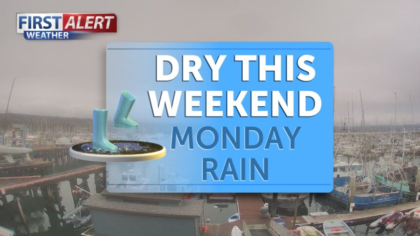 Dry & warmer weekend, Monday rain