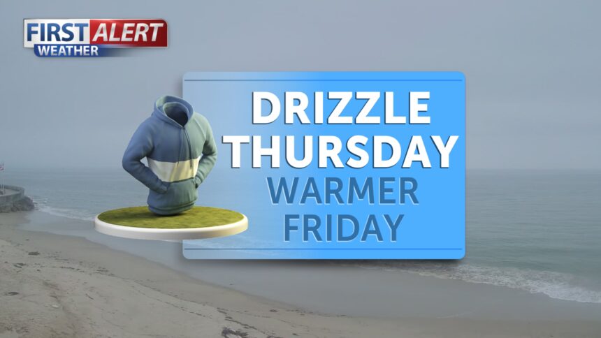 Drizzle Thursday, warmer Friday