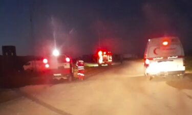 This frame from a video released by the Palestinian Red Crescent Society shows emergency vehicles seconds before they came under a barrage of gunfire from Israeli soldiers near the Tal al-Sultan neighborhood of Rafah