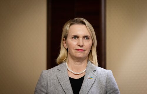 Ukraine's President Volodymyr Zelensky greets US Ambassador to Ukraine Bridget Brink on May 14