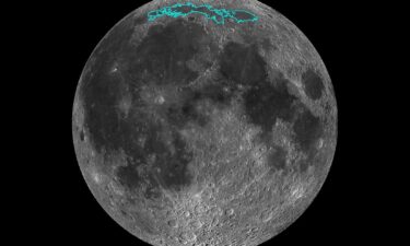New surface features of the moon have been discovered in a region called Mare Frigoris (outlined in teal). This composite image was taken by NASA's Lunar Reconnaissance Orbiter.