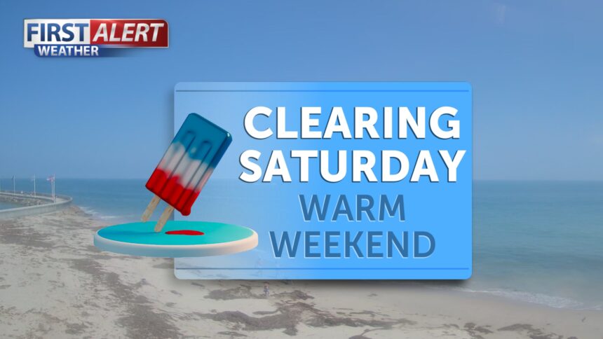Clearing Saturday, warm weekend