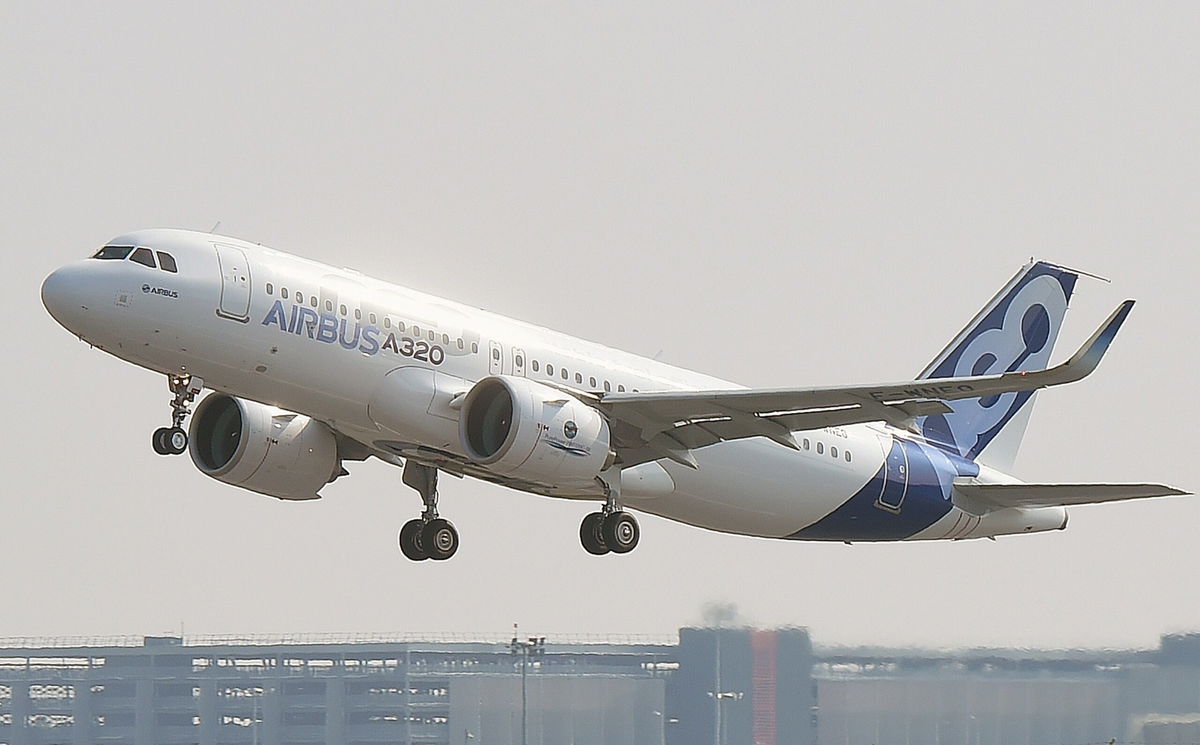 A Airbus A320neo takes off for its first test flight in September 2014.
